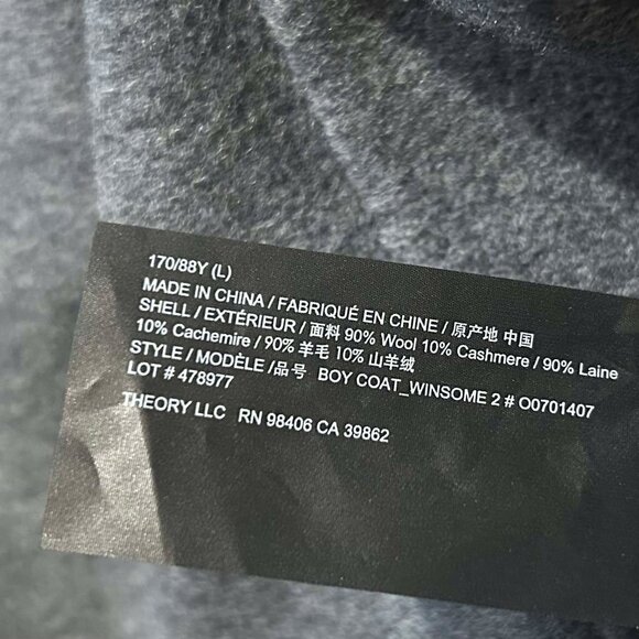 New w/tag THEORY Wool-Cashmere-Blend Coat Dark Grey Melange L $795 - Picture 7 of 10